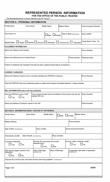 Represented Person Information Form - Northwest Territories, Canada Download Pdf