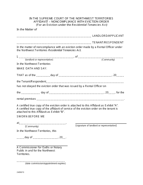 Affidavit - Noncompliance With Eviction Order - Northwest Territories, Canada