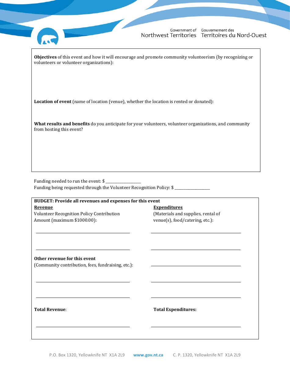 Northwest Territories Canada Volunteer Recognition Policy Application ...