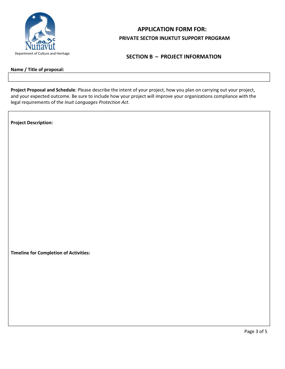 Application Form for Private Sector Inuktut Support Program - Nunavut, Canada, Page 3
