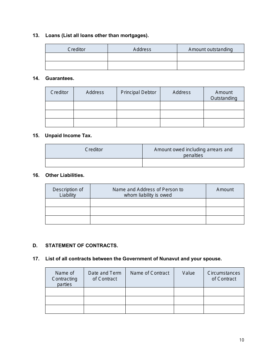 Appendix B Confidential Disclosure Report (Deputy Head) - Nunavut, Canada, Page 10
