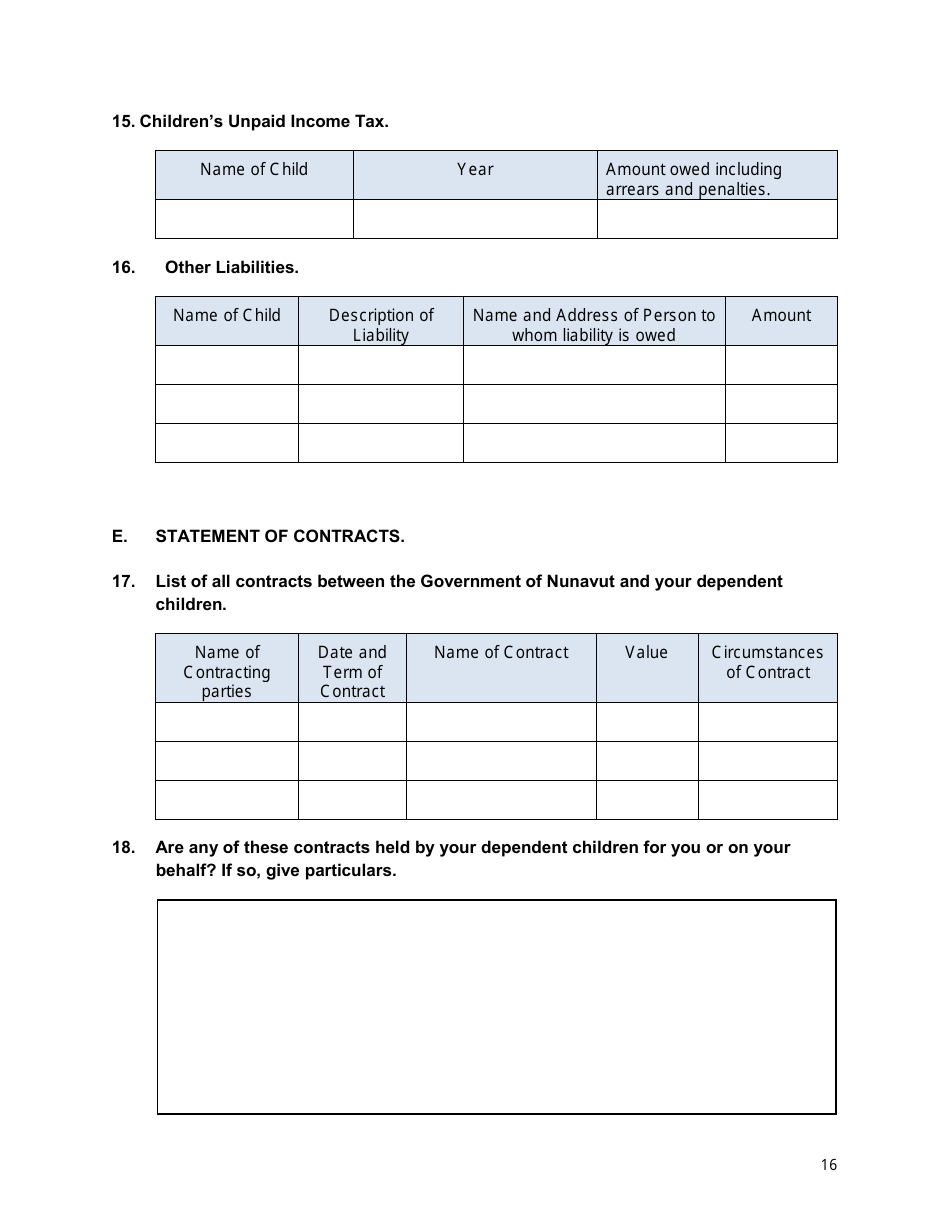 Appendix B Confidential Disclosure Report (Deputy Head) - Nunavut, Canada, Page 16