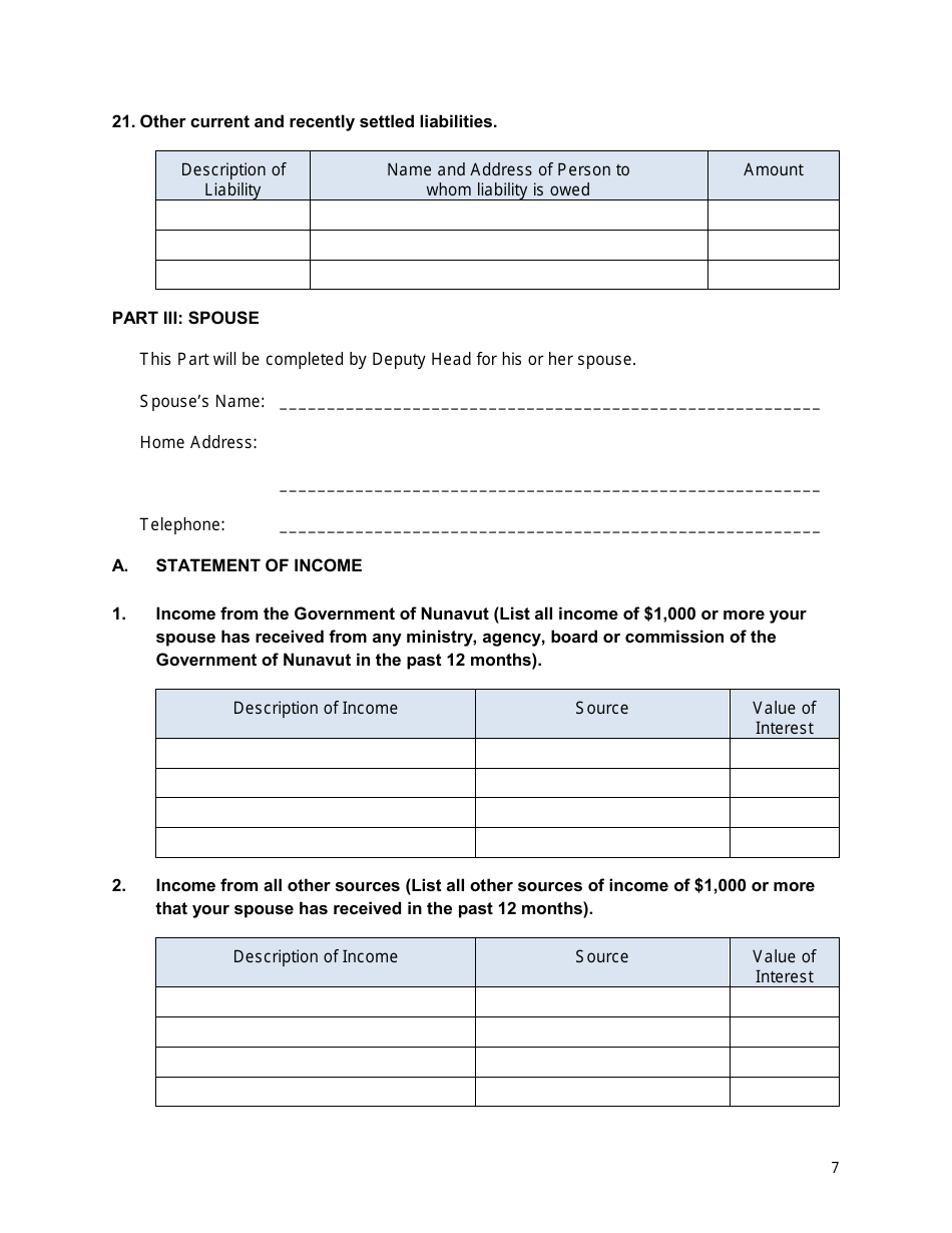 Appendix B Confidential Disclosure Report (Deputy Head) - Nunavut, Canada, Page 7