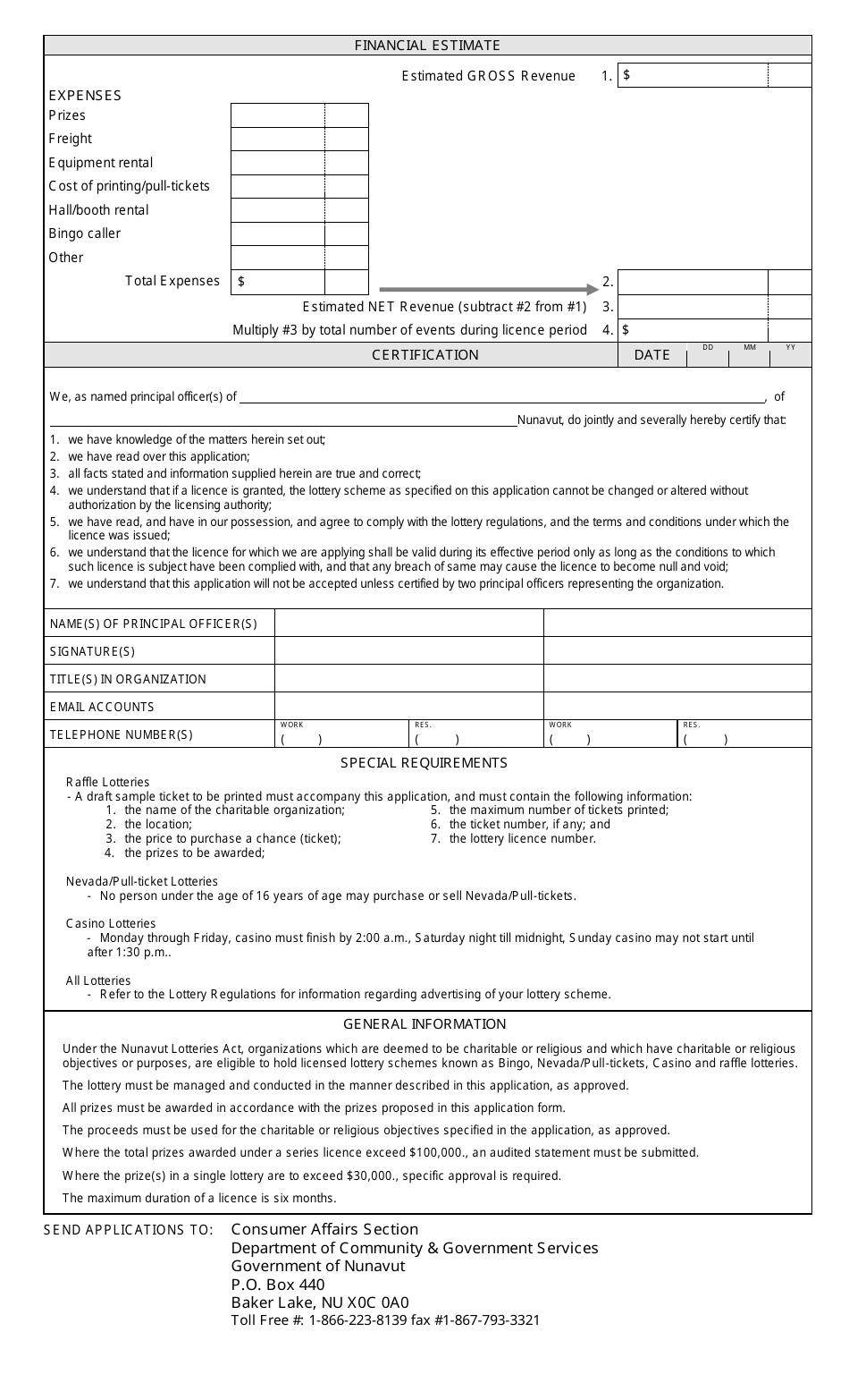 Application for Lottery Licence - Nunavut, Canada, Page 2