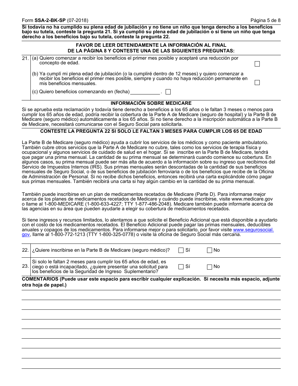 Formulario SSA-2-BK-SP Solicitud Para Beneficios De Seguro Como Conyuge (Spanish), Page 5