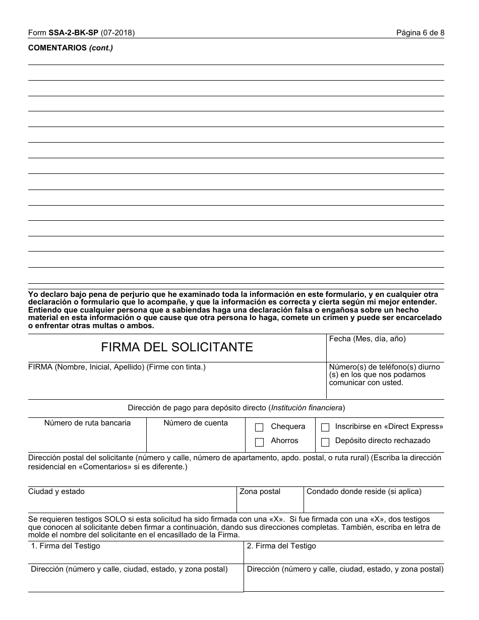 Formulario Ssa 2 Bk Sp Fill Out Sign Online And Download Printable Pdf Spanish Templateroller 8549