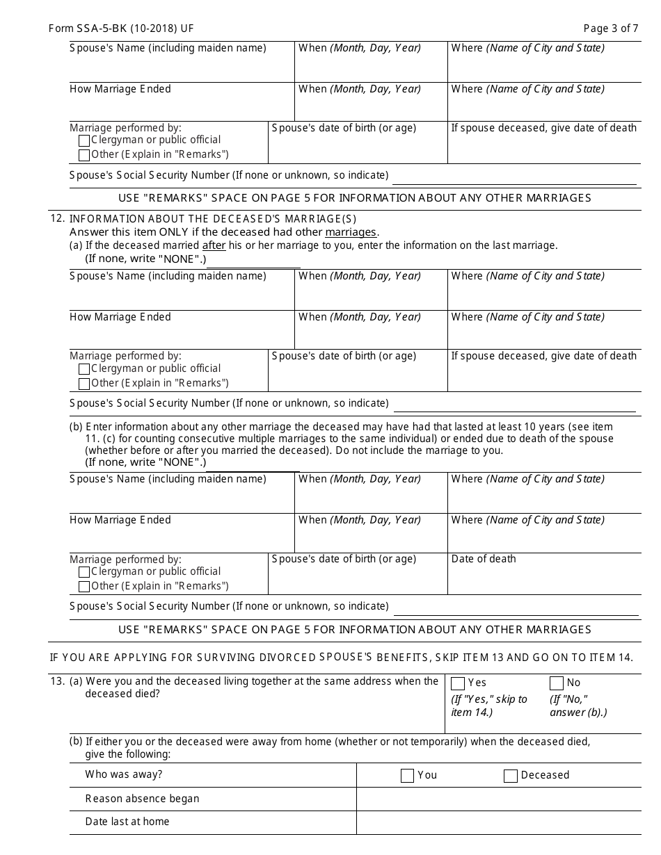 Form SSA-5-BK Application for Mothers or Fathers Insurance Benefits, Page 3