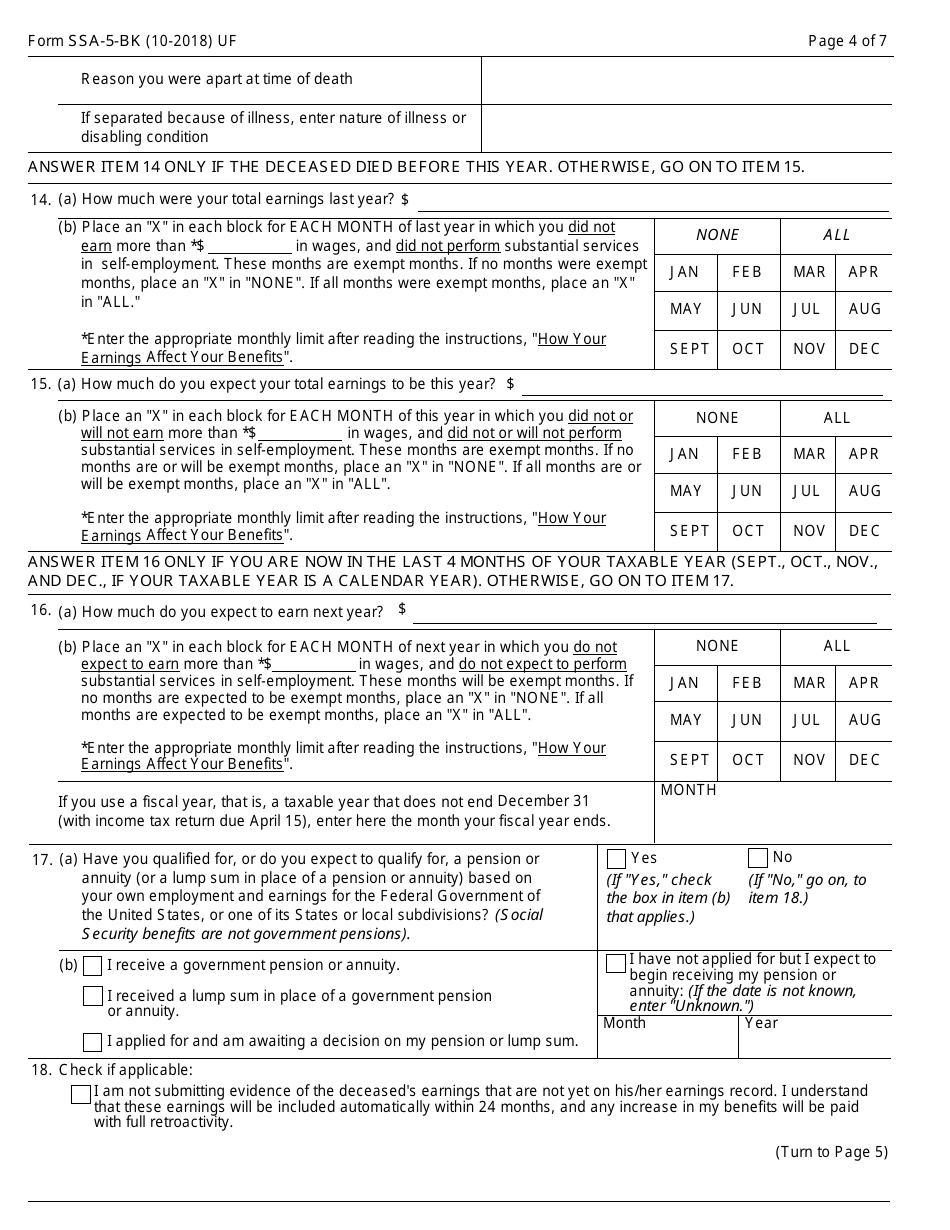 Form SSA-5-BK Application for Mothers or Fathers Insurance Benefits, Page 4