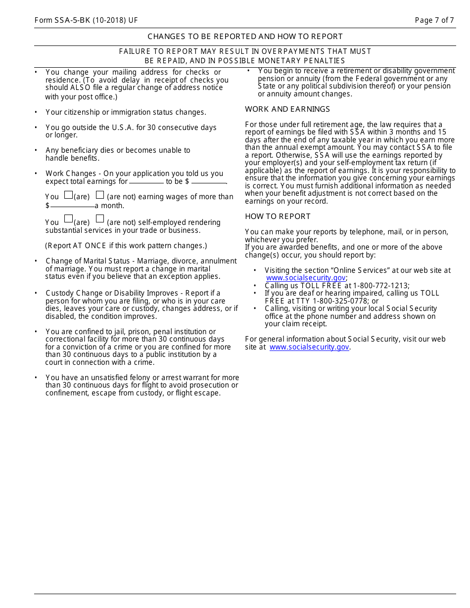 Form SSA-5-BK Application for Mothers or Fathers Insurance Benefits, Page 7