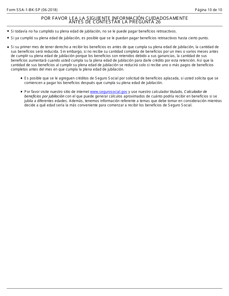 Formulario SSA-1-BK-SP Solicitud Para Beneficios De Seguro Por Jubliacion (Spanish), Page 10