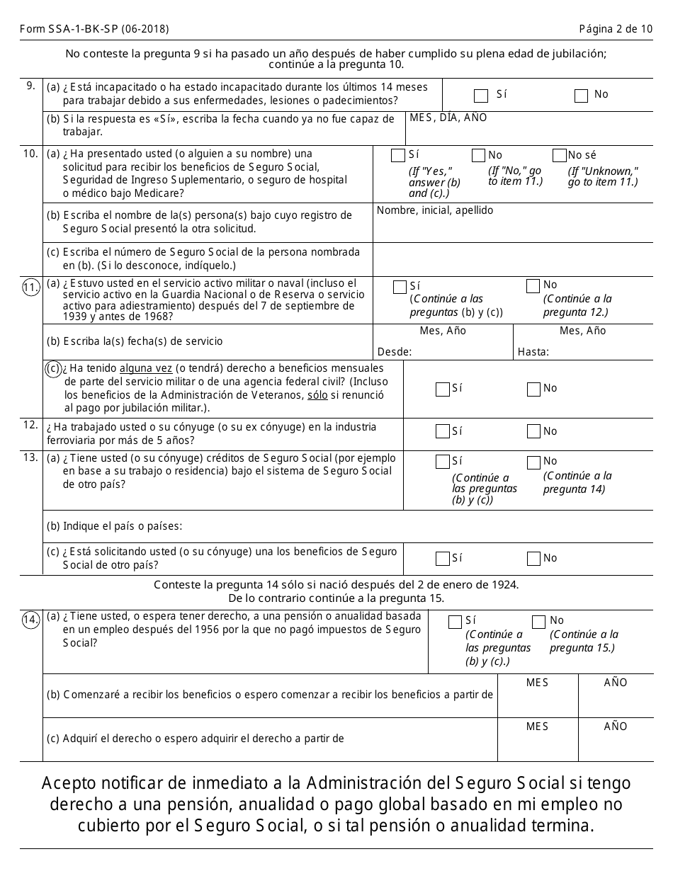 Formulario SSA-1-BK-SP Solicitud Para Beneficios De Seguro Por Jubliacion (Spanish), Page 2