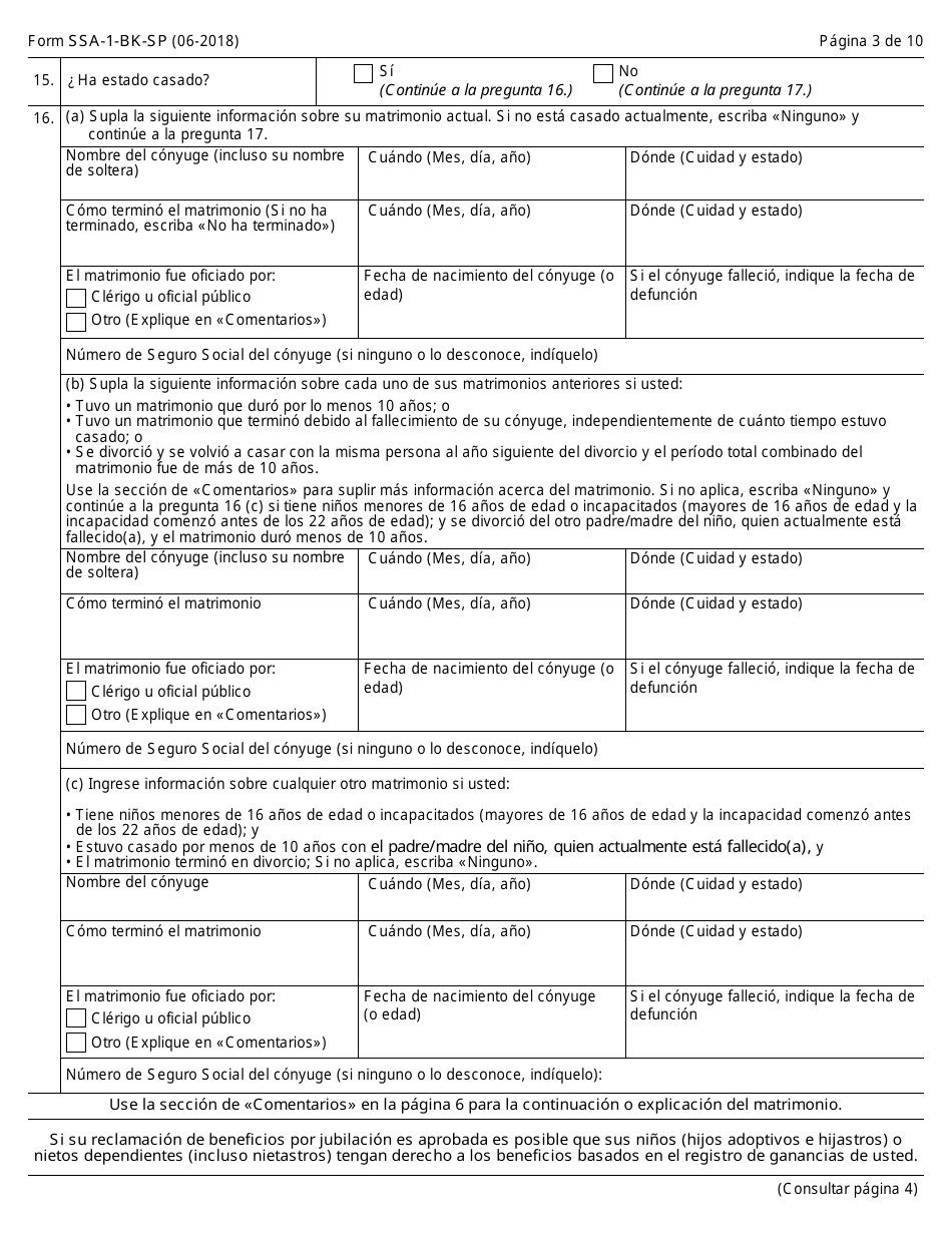 Formulario SSA-1-BK-SP Solicitud Para Beneficios De Seguro Por Jubliacion (Spanish), Page 3