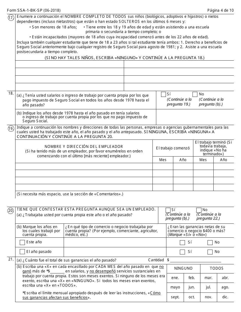 Formulario SSA-1-BK-SP Solicitud Para Beneficios De Seguro Por Jubliacion (Spanish), Page 4
