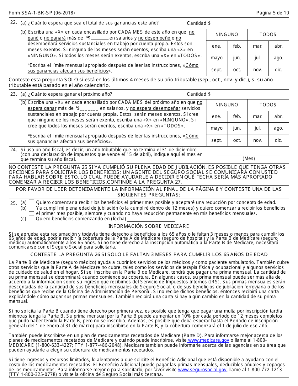Formulario SSA-1-BK-SP Solicitud Para Beneficios De Seguro Por Jubliacion (Spanish), Page 5