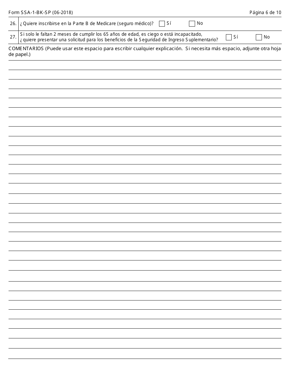 Formulario SSA-1-BK-SP Solicitud Para Beneficios De Seguro Por Jubliacion (Spanish), Page 6