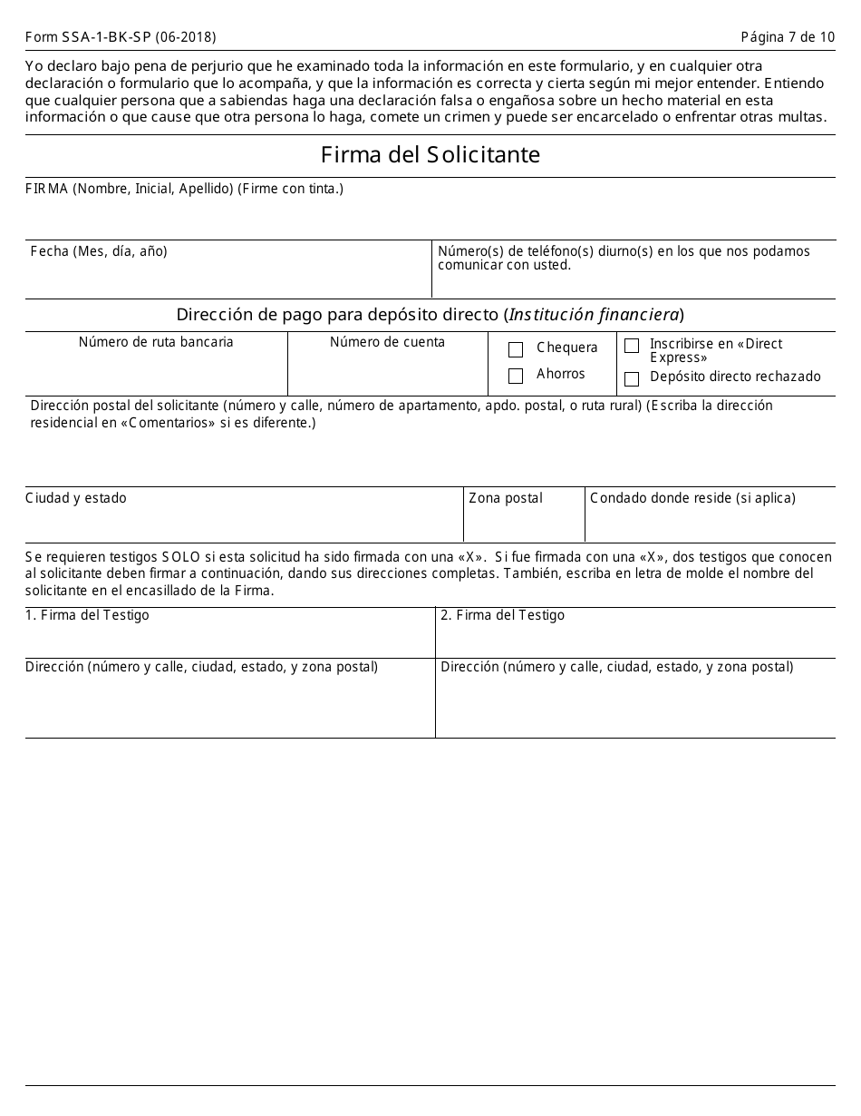 Formulario SSA-1-BK-SP Solicitud Para Beneficios De Seguro Por Jubliacion (Spanish), Page 7