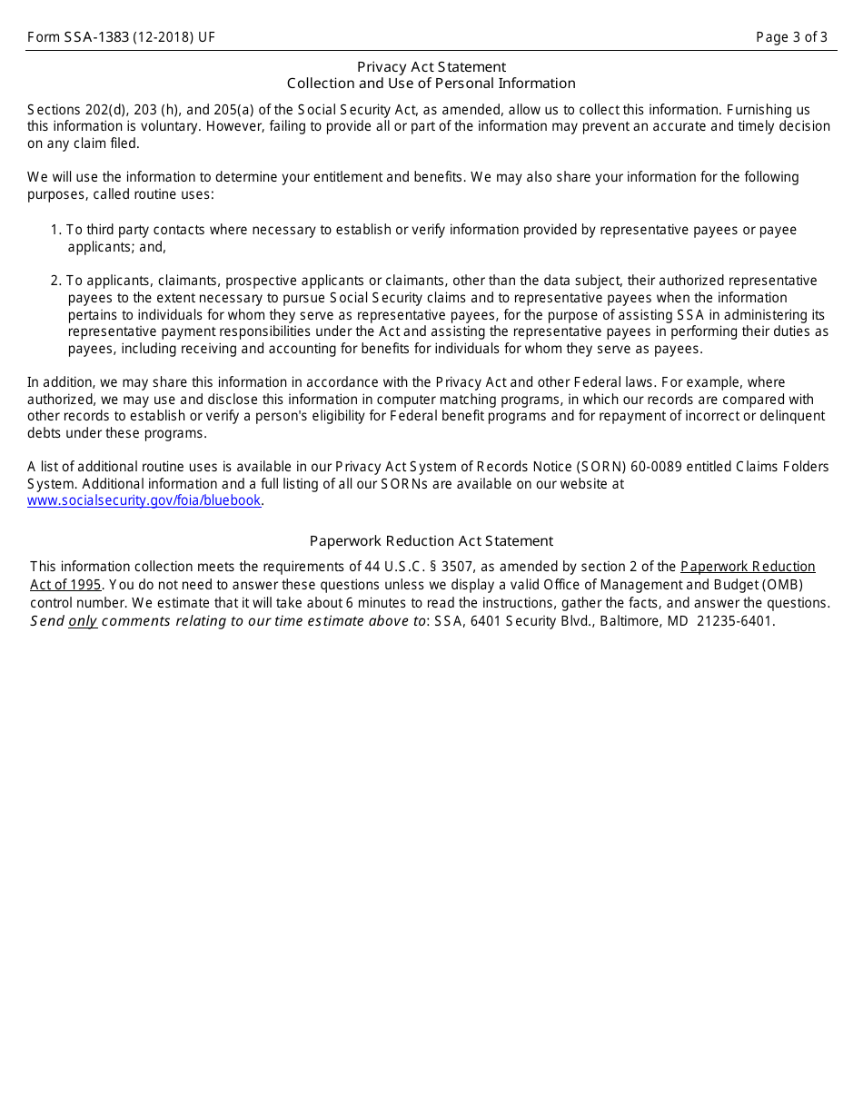 Form SSA-1383 Student Reporting Form, Page 3