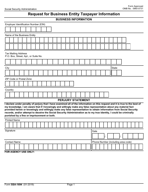 Form SSA-1694  Printable Pdf