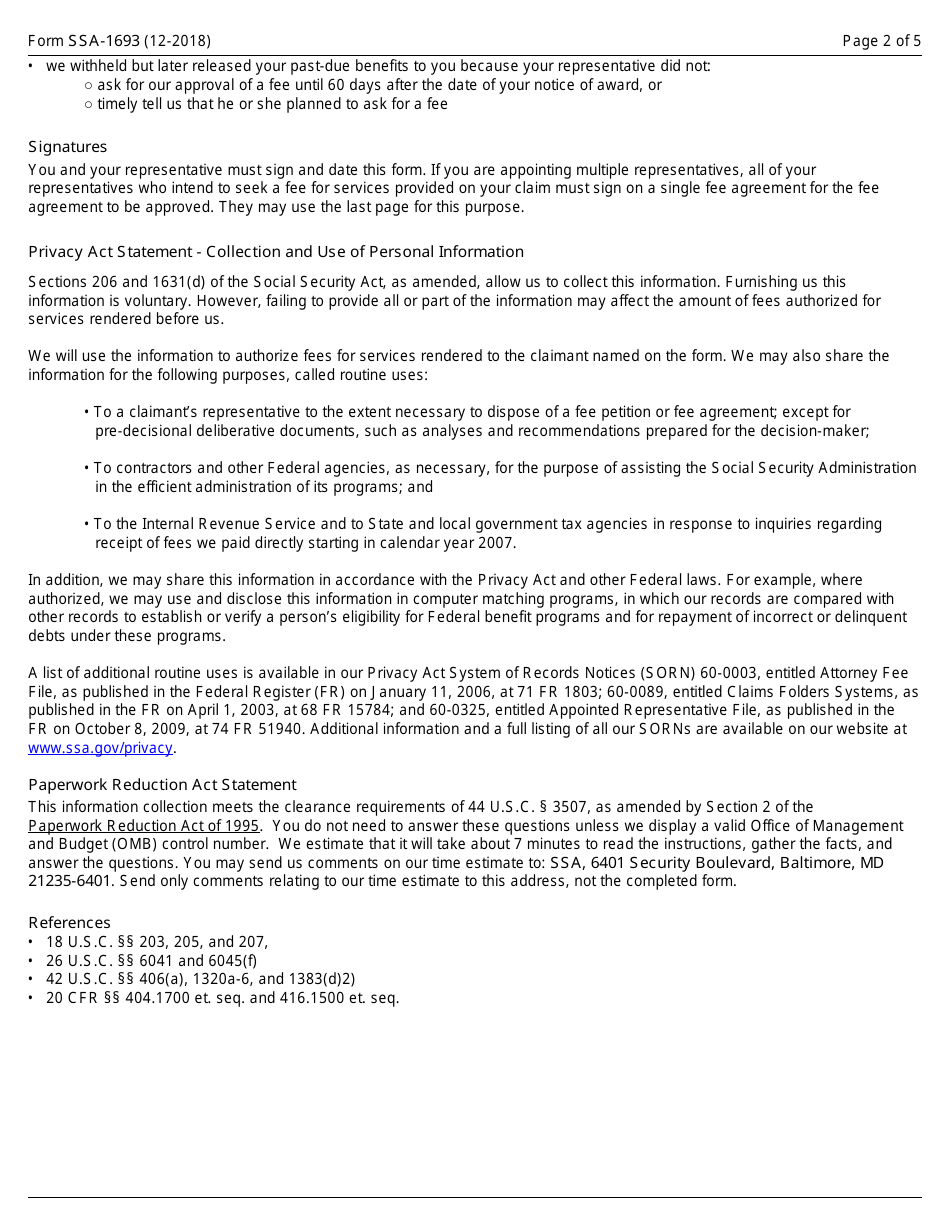 Form SSA-1693 Fee Agreement for Representation Before the Social Security Administration, Page 2