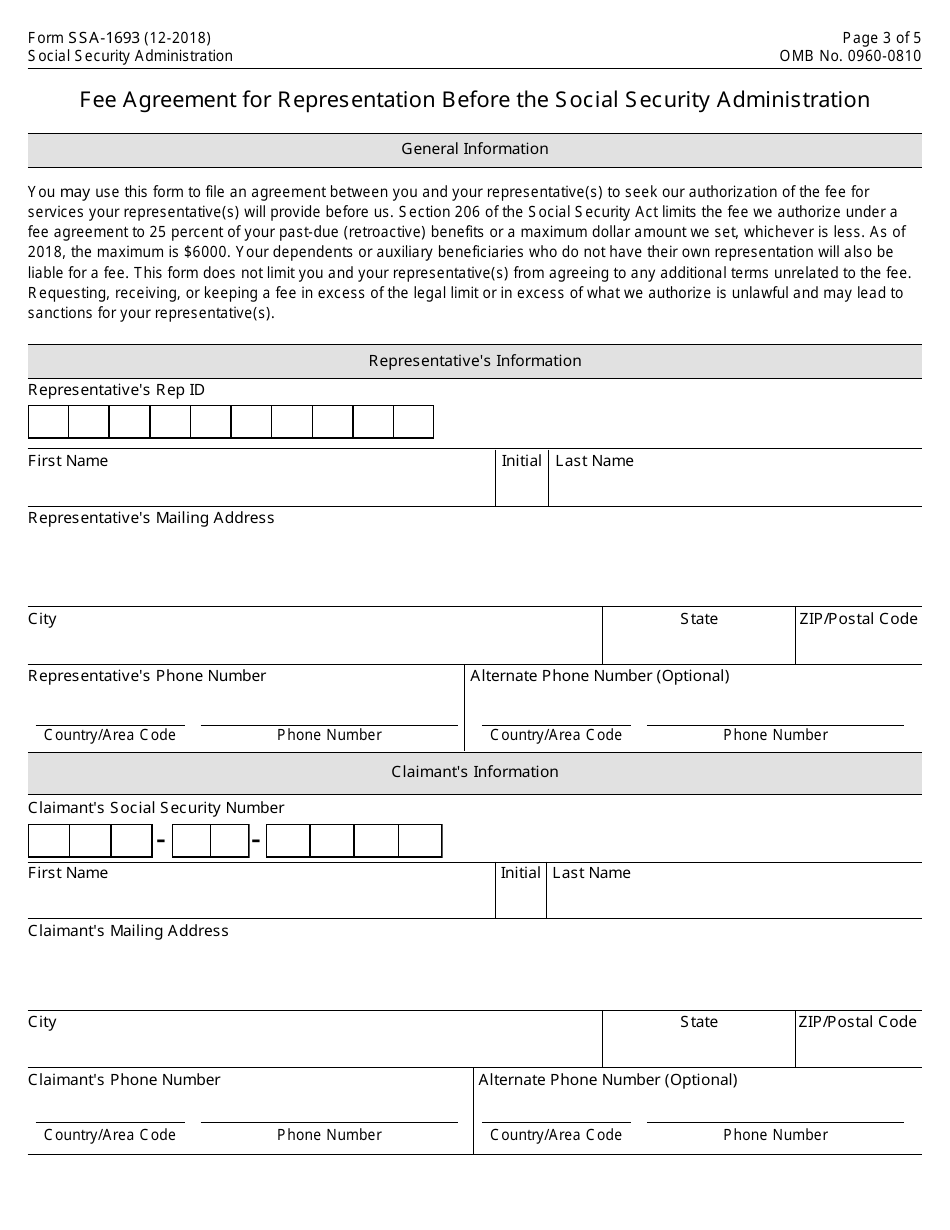 Form SSA-1693 Fee Agreement for Representation Before the Social Security Administration, Page 3
