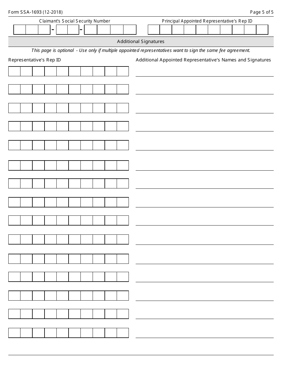 Form SSA-1693 Fee Agreement for Representation Before the Social Security Administration, Page 5