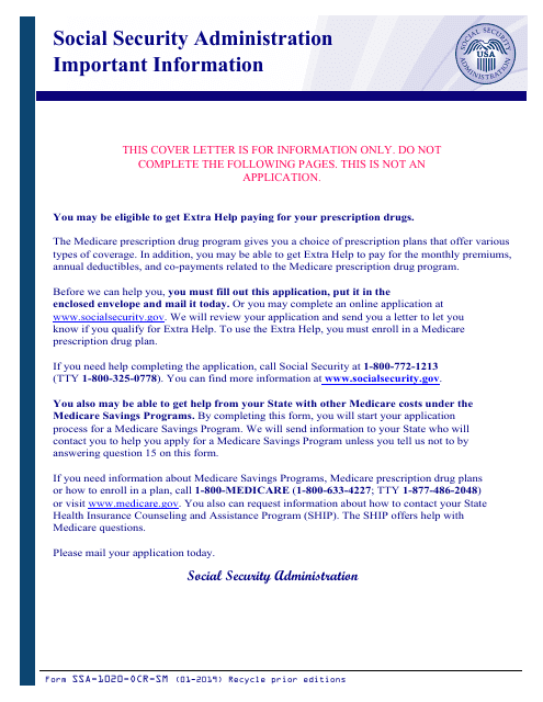 Download Instructions For Form SSA 1020 Application For Extra Help With 