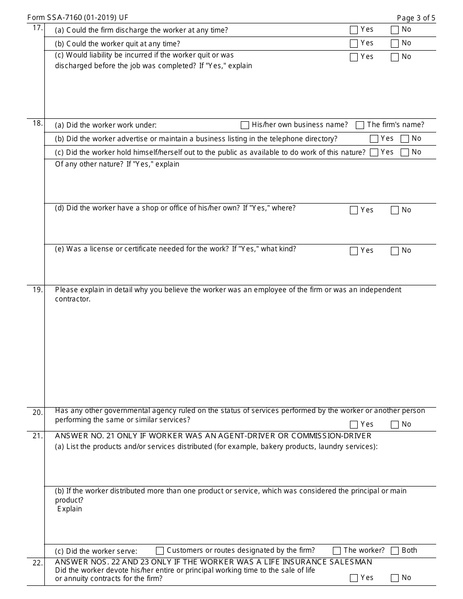 Form SSA-7160 - Fill Out, Sign Online and Download Fillable PDF ...