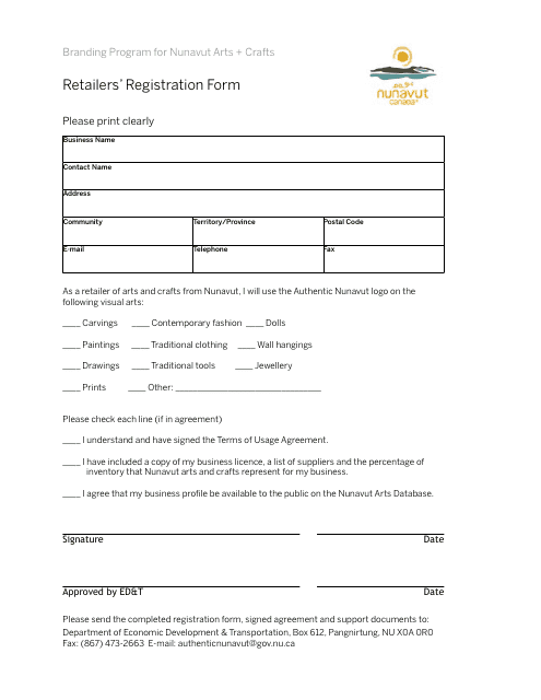Retailers&#039; Registration Form - Nunavut, Canada (English/Inuktitut)