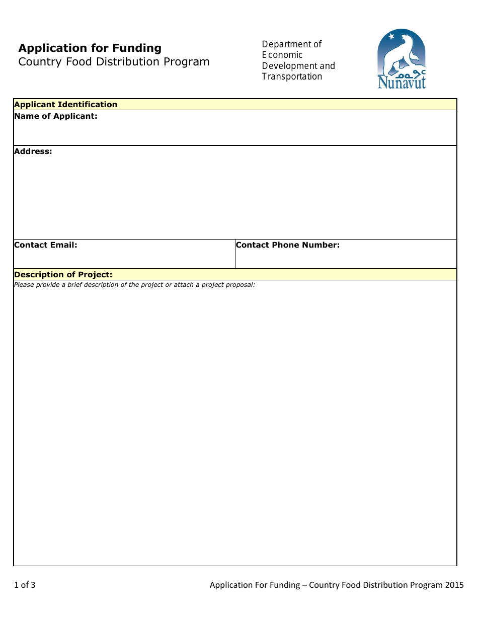 Application for Funding - Country Food Distribution Program - Nunavut, Canada, Page 1
