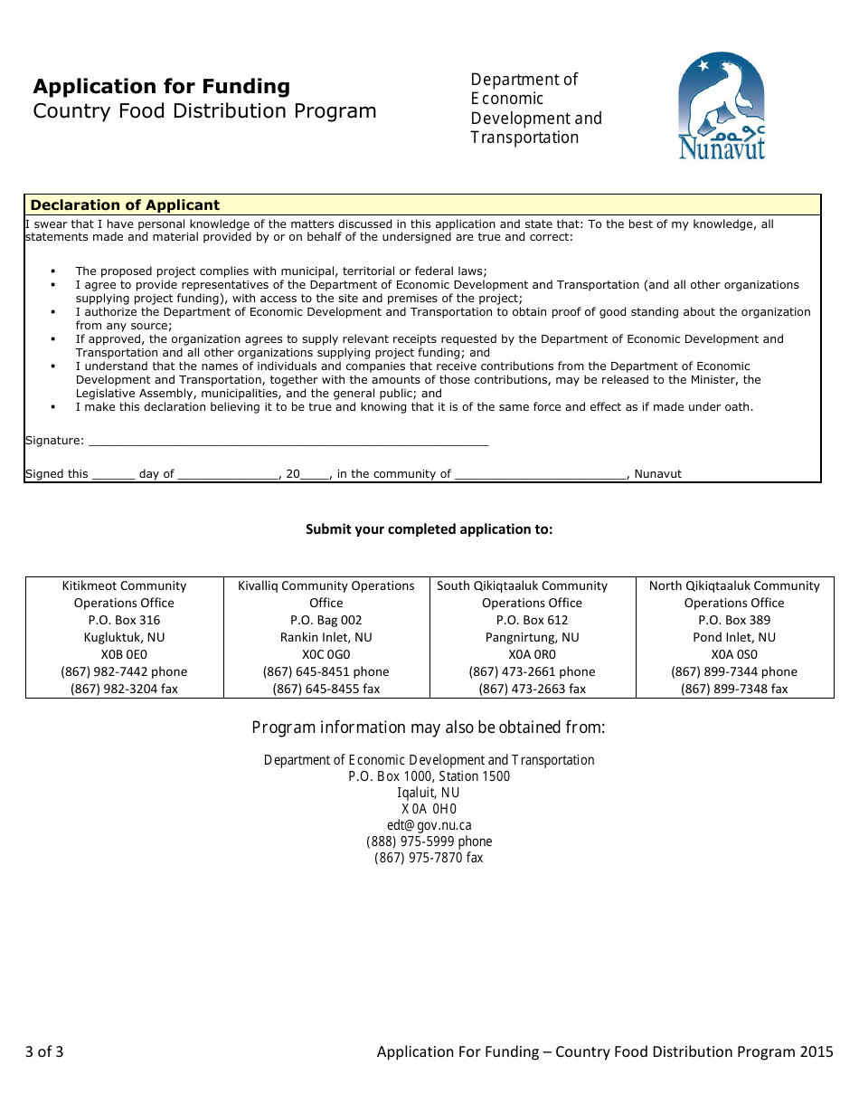 Application for Funding - Country Food Distribution Program - Nunavut, Canada, Page 3
