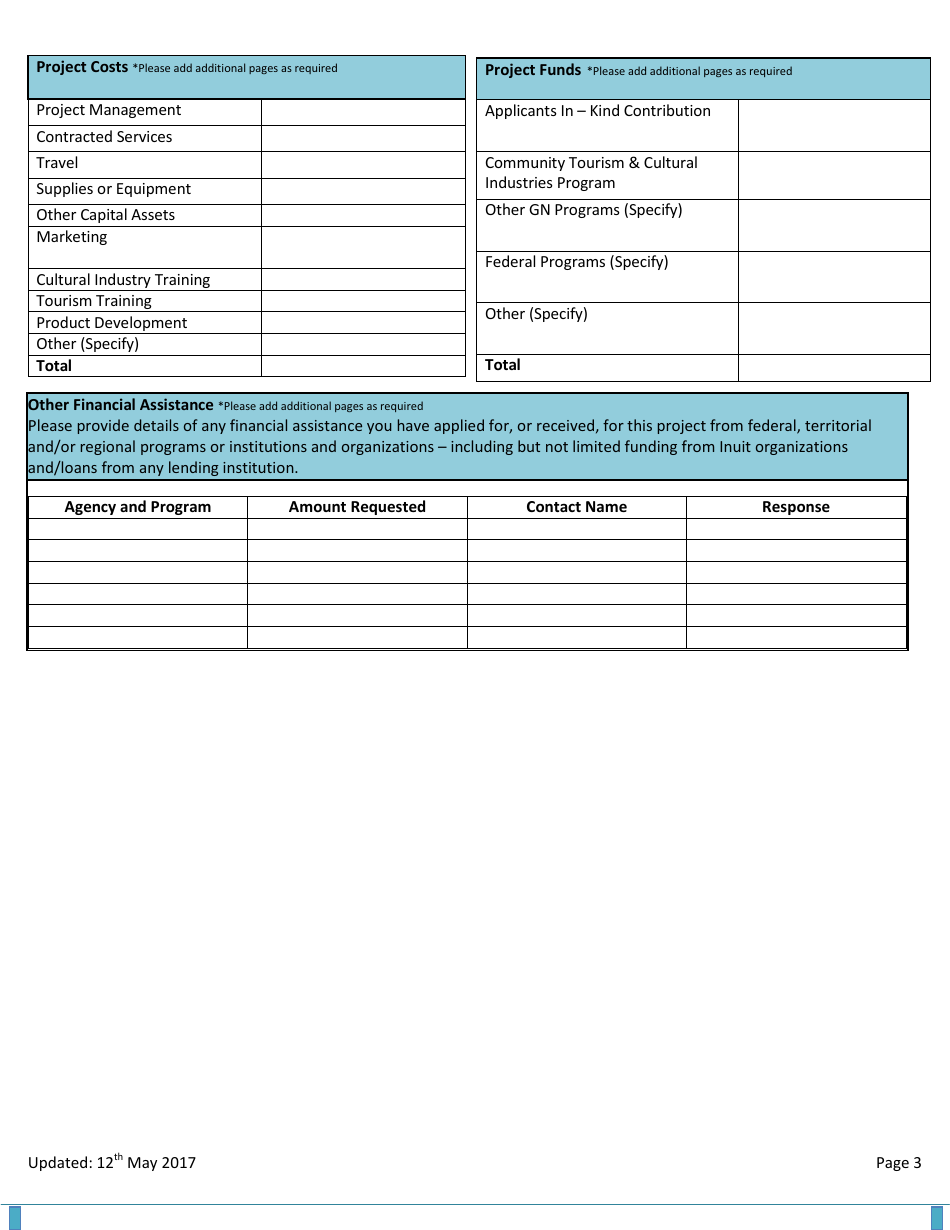 Community Tourism and Cultural Industries Application Form - Nunavut, Canada, Page 3
