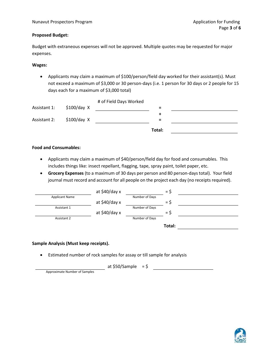 Nunavut Prospectors Program Application for Funding - Nunavut, Canada, Page 3