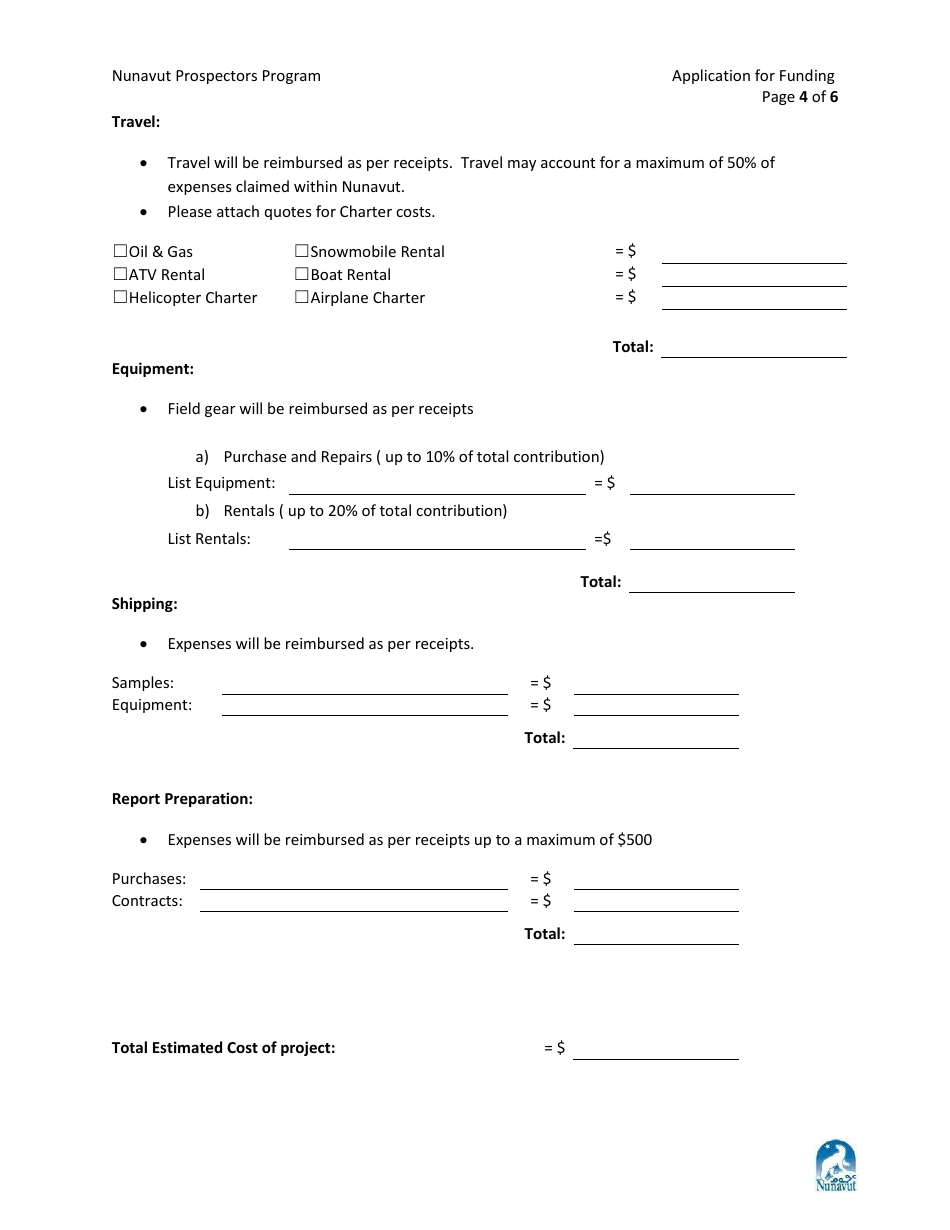 Nunavut Prospectors Program Application for Funding - Nunavut, Canada, Page 4