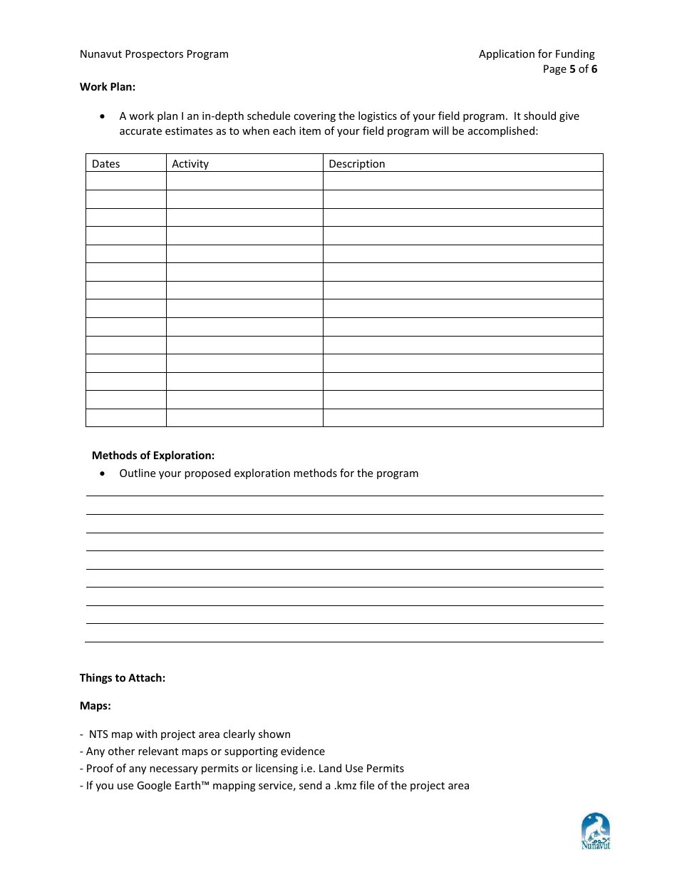 Nunavut Prospectors Program Application for Funding - Nunavut, Canada, Page 5