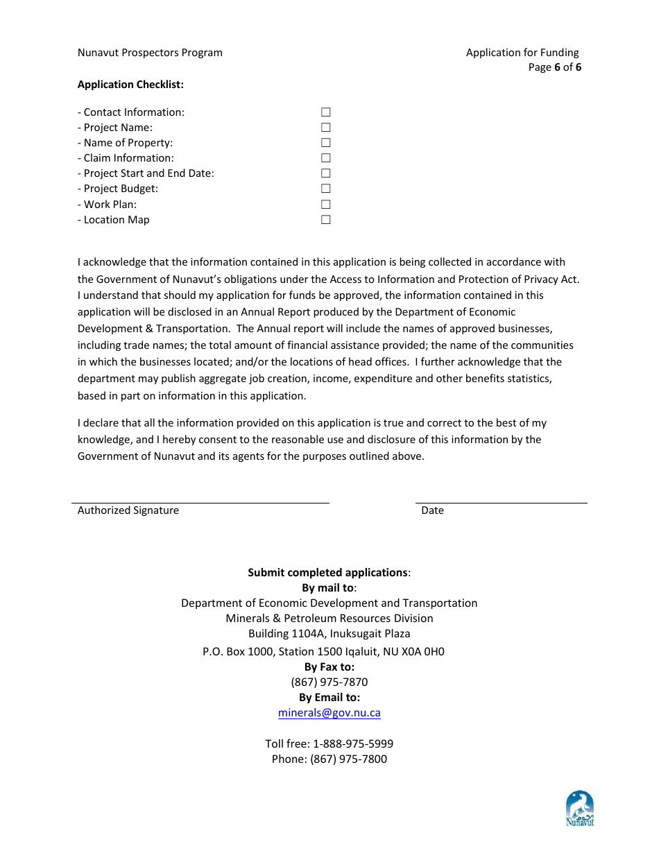 Nunavut Prospectors Program Application for Funding - Nunavut, Canada, Page 6