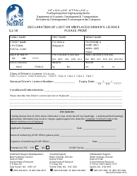 Nunavut Canada Declaration of Lost or Misplaced Drivers Licence ...