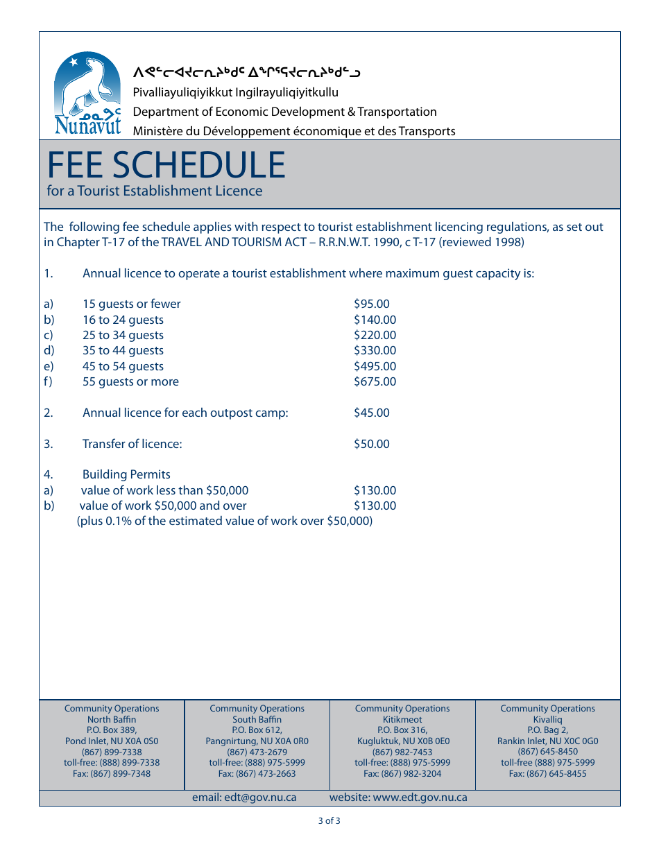Tourist Establishment Licence Application - Nunavut, Canada, Page 3