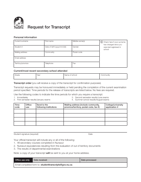 Request for Transcript - Nunavut, Canada