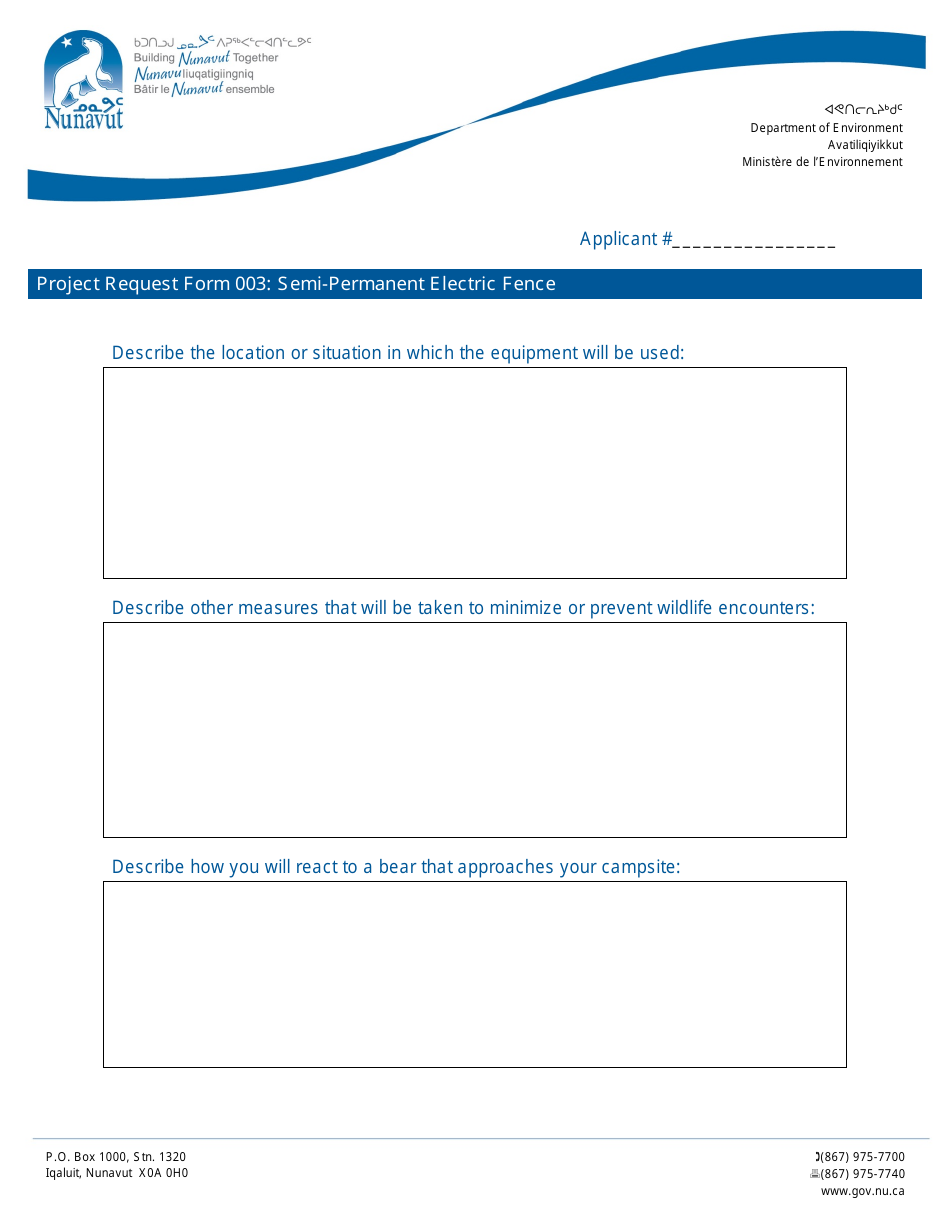 Project Request Form 003 Semi-permanent Electric Fence - Nunavut, Canada, Page 1