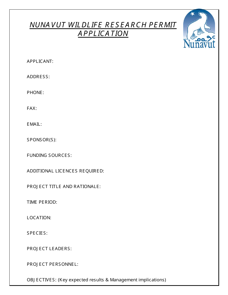 Research Permit Example Nunavut Canada Wildlife Research Permit Application Form - Fill Out ...