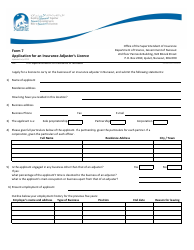 Document preview: Form 7 Application for an Insurance Adjuster's Licence - Nunavut, Canada