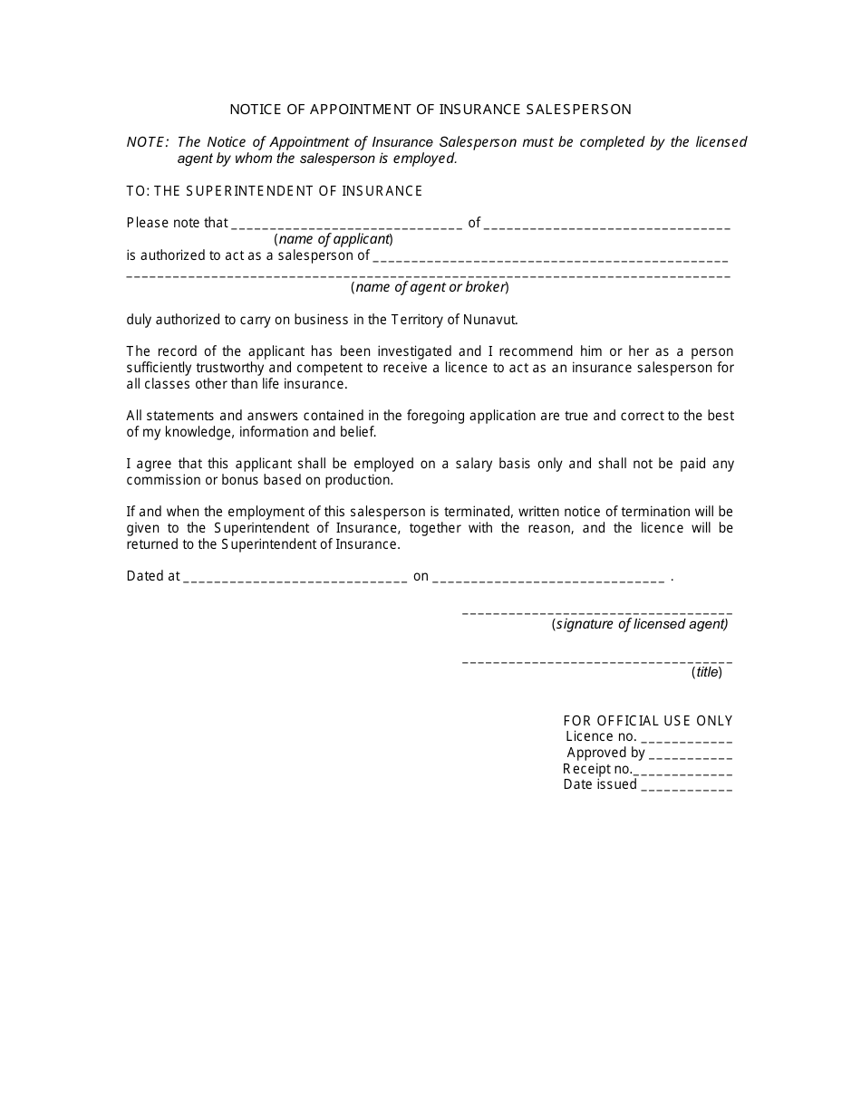 Form 5 Application for an Insurance Salespersons Licence - Nunavut, Canada, Page 3