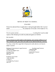 Document preview: Form 8A Notice of Right to Counsel - Nunavut, Canada