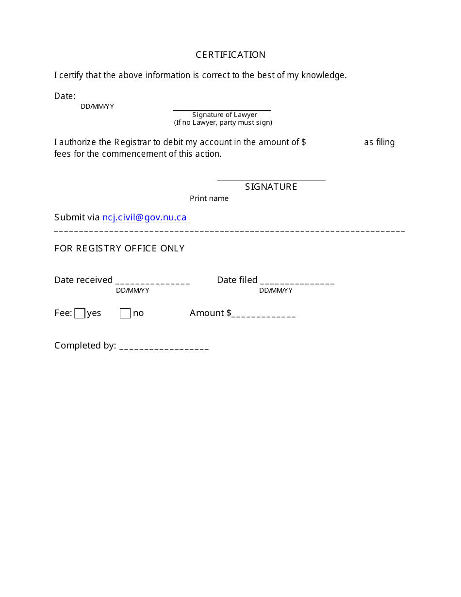 Form 18A Electronic Filing Request (Civil Matters) - Nunavut, Canada, Page 2