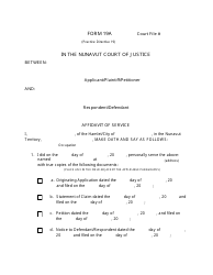 Form 19A Affidavit of Service - Nunavut, Canada