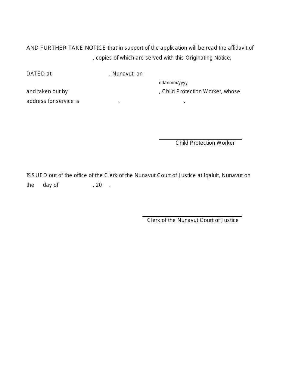 Form 21 A Originating Notice - Nunavut, Canada, Page 3