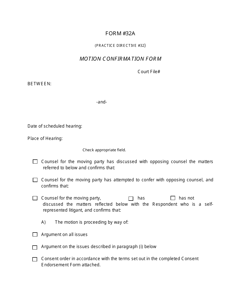 Form 32A Motion Confirmation Form - Nunavut, Canada, Page 1