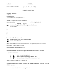 Document preview: Form 35A Surety Caution - Nunavut, Canada