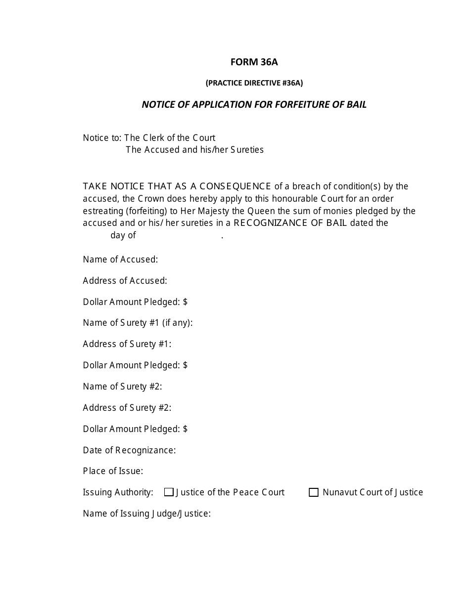 Form 36A - Fill Out, Sign Online and Download Fillable PDF, Nunavut ...