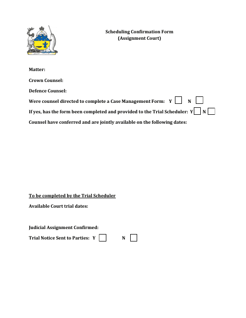 Scheduling Confirmation Form (Assignment Court) - Nunavut, Canada Download Pdf